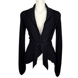 Lululemon Women's Dance Pulse Knit Black Cashmere Blend Belted Wrap Cardigan 4
